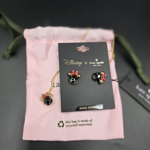 kate spade Jewelry - NWT Kate spade Disney Minnie Mouse Black&Red Crystal Necklace and Earrings Set